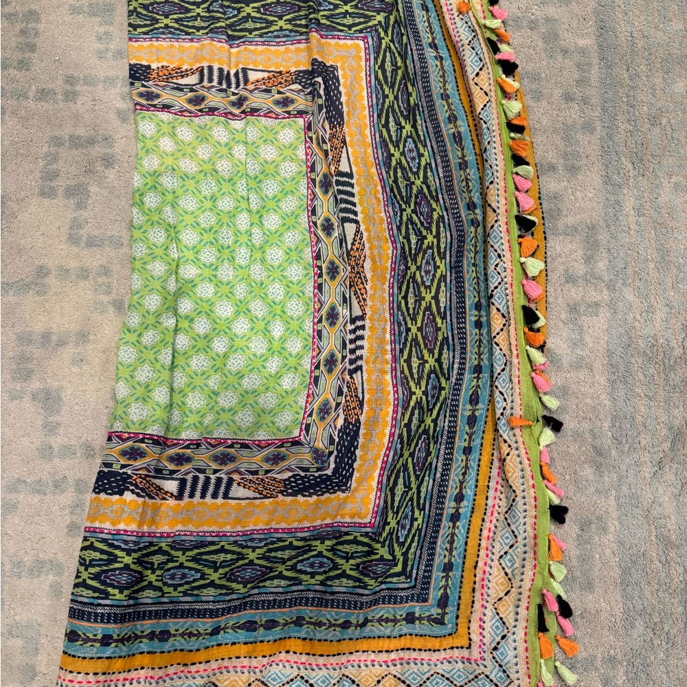 Vu Green and Orange mock wrap skirt with Intricate Patterns